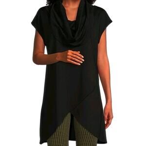 Bryn Walker Lavinia Stretch Modal Ponte Cowl Neck Short Sleeve Crossover Tunic